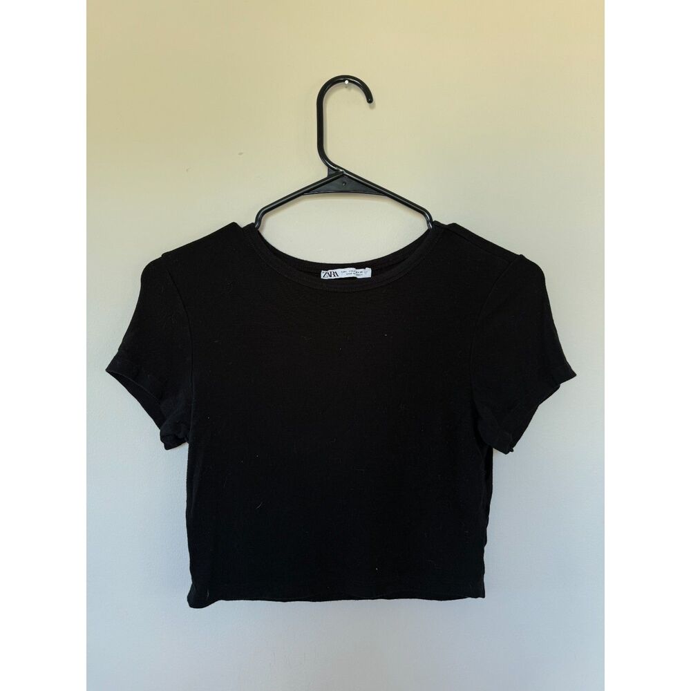 ZARA Black Fitted Short Sleeve Crop Top - Large (Fits like Medium)